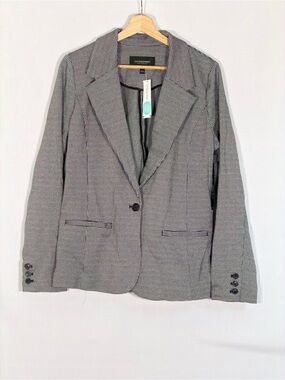 NWT Liverpool Los Angeles Blazer Womens L Black White Mini Check Stretch Fitted